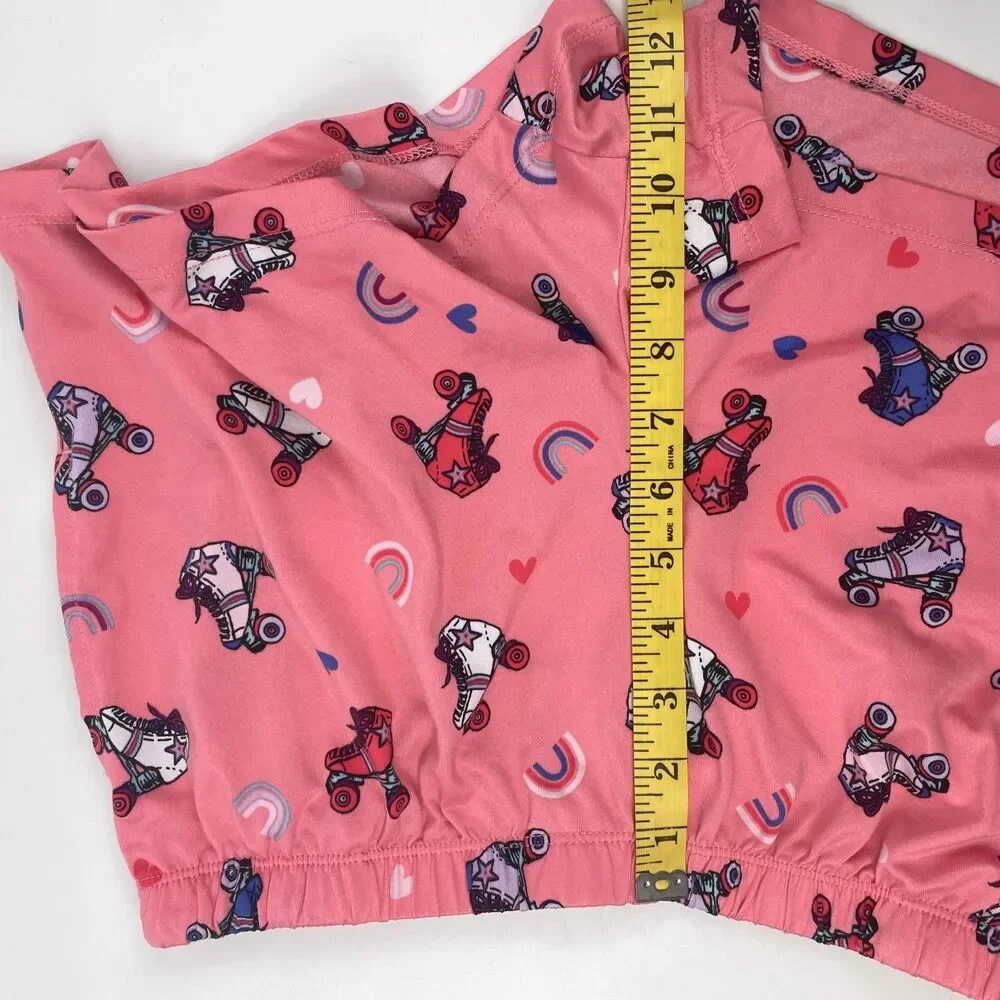 Joyspun Womens S 4-6 2pc Pajama Set Pink Retro Roller Skates Tank Top Shorts